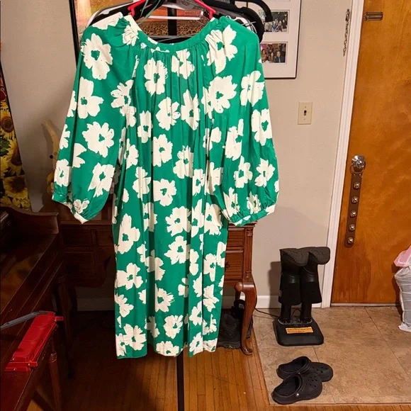 Sonoma Green and White Floral Long Sleeve Dress - Picture 4 of 4